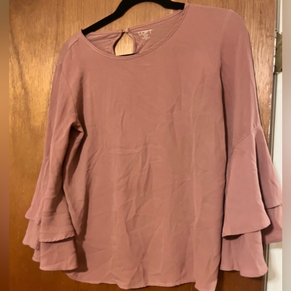 Loft Pink Blouse Flare Sleeve